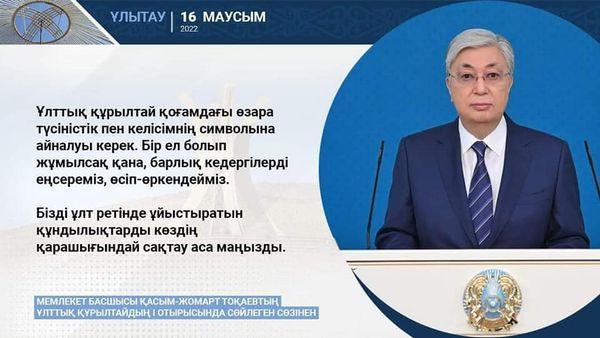 Мемлекет басшысы Қасым-Жомарт Тоқаевтың Ұлттық құрылтайдың I отырысында сөйлеген сөзінен.